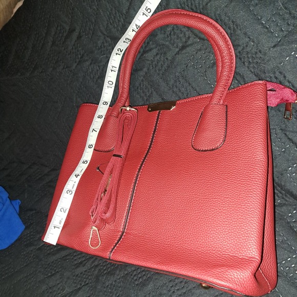 NWT- Beautiful-Elegant-Classic Matte Red Vegan Leather Top handle or Crossbody - Picture 5 of 6